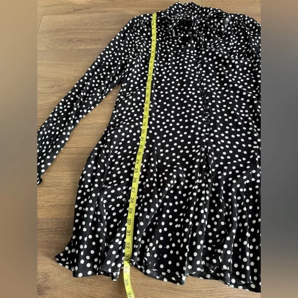 NWT Anthropologie Long-Sleeve Tie-Neck Swing Mini Dress Black And White Size Med - Picture 14 of 14